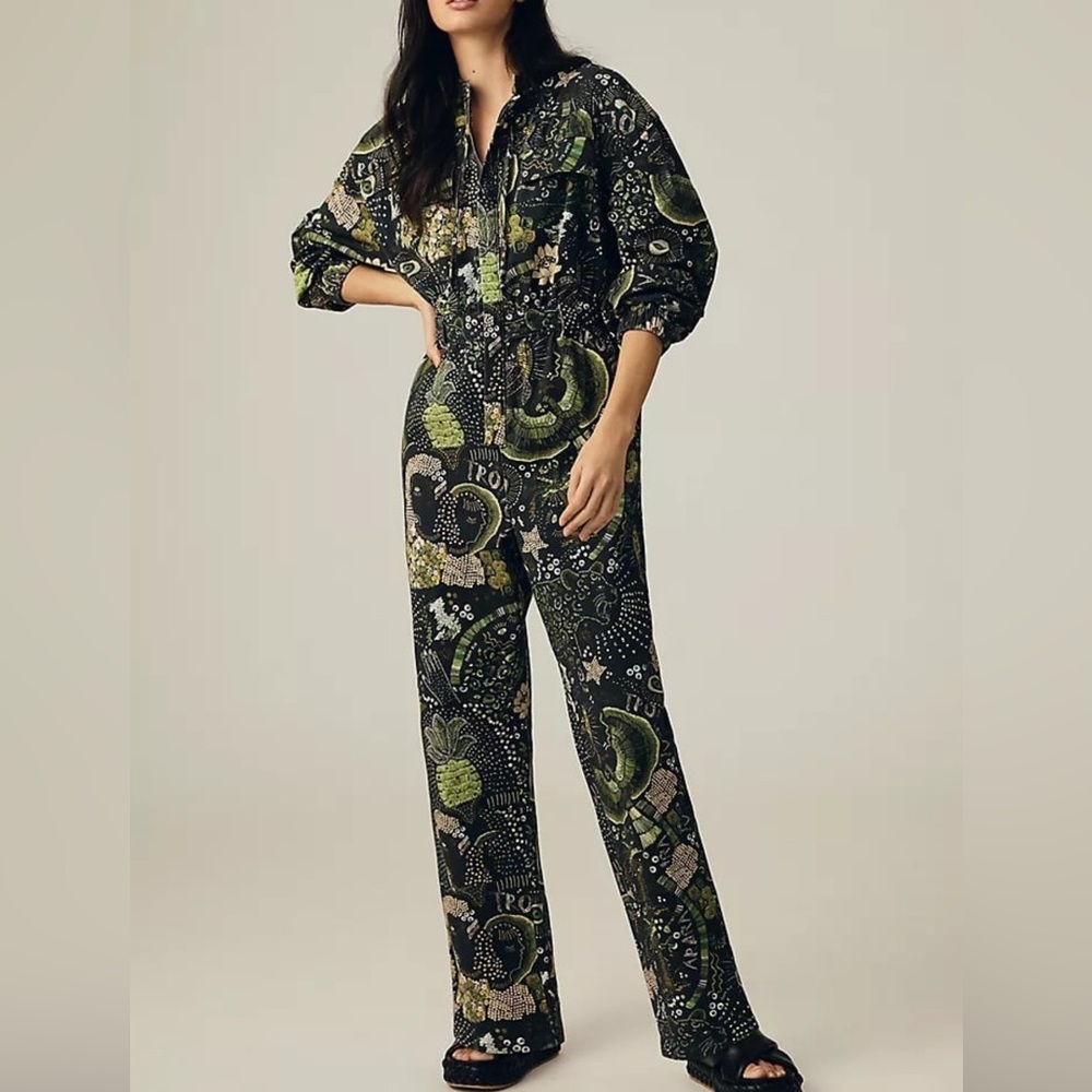 Anthropologie Black and Green Long Sleeve jumpsuit